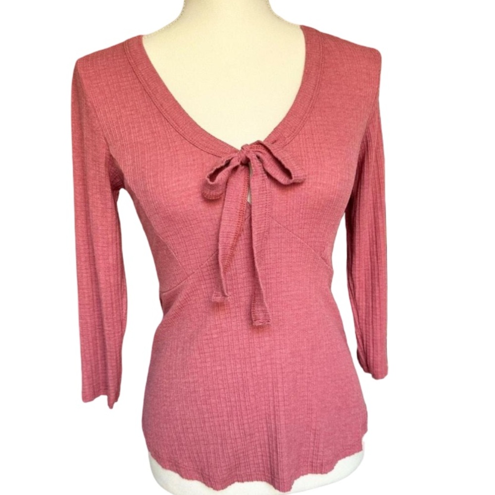 Altar'd State Bow Tie Keyhole Top Knit Blouse